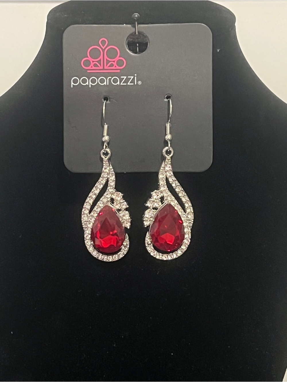 Paparazzi Red Teardrop Crystal Drop Earrings with Silver Accents